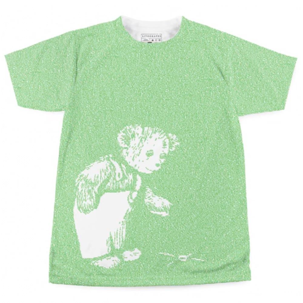 Litographs Green ‘Corduroy’ Bear Graphic Ladies Short Sleeved Tee. Size Small.